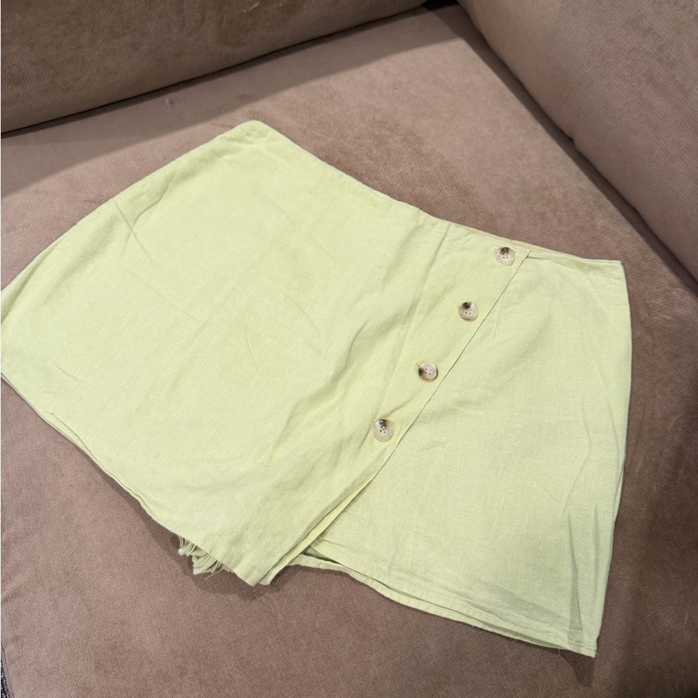 Lime Green Button-Front Mini Skirt